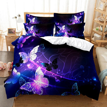 HULIANFU Purple Bedding Set Linens Duvet Cover Bed Quilt Pillow Case 3D Comforter Lavender Butterfly Double Full King Queen Twin Single
