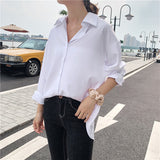 hulianfu Summer New Arrival Women Solid Black Chiffon Blouse Long Sleeve Casual Shirt Women's Korean BF Style Chic Tops Feminina Blusa T0