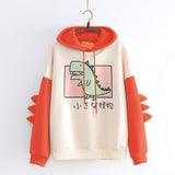 Winter dino hoodie Tops Dinosaur Oversized Cartoon Hoodie Women Fashion Sweatshirt Casual Print Korean Style Thicken Sweatshirt