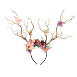 HULIANFU 2023 Christmas Headband Antlers Deer Horns Fairy Tale Flower Tree Branch Retro Hair Hoop Crown Festival Party Props Xmas Costume