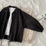 Hulianfu Women Basic Jackets Turn Down Collar Zipper Harajuku Elastic BF Chic Ulzzang Loose Korean Style Cool Streetwear Casual Outerwear