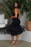 Women Sexy Tube Top Black Dresses Mesh Patchwork Off Shoulder Bodycon Evening Party Wedding Celebrate Event Robes Gown