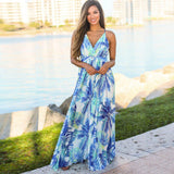 Women's Sling Floral Long Dresses arrival Summer Boho V-Neck Sleeveless  Party Beach Floarl Print  Maxi Dress Casual Sundress