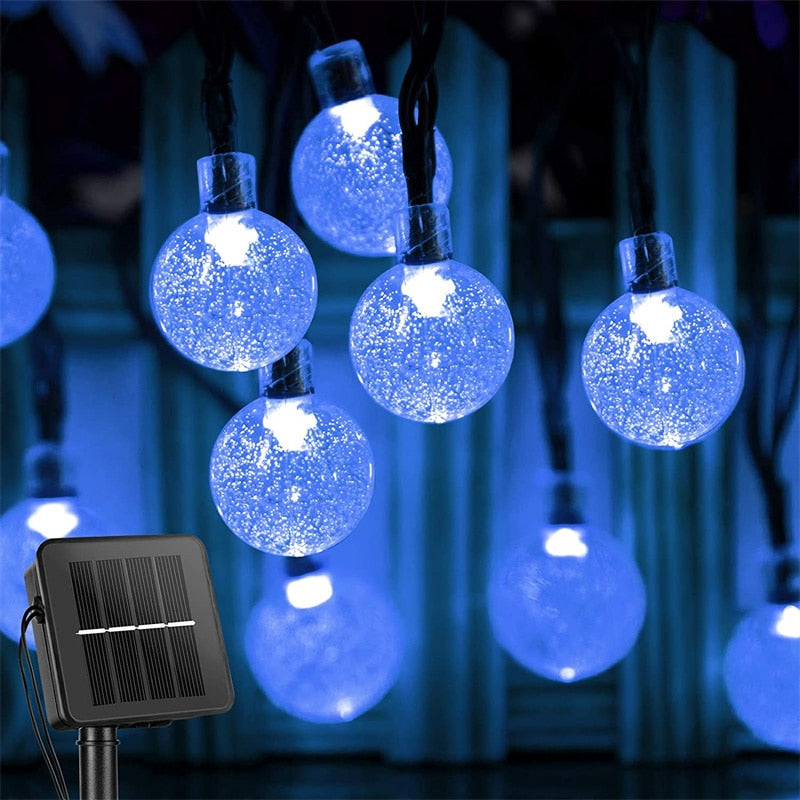 HULIANFU Solar String Lights Outdoor 60 Led Crystal Globe Lights with 8 Modes Waterproof Solar Powered Patio Light for Garden Party Decor