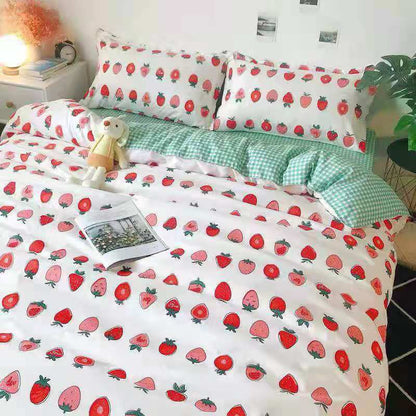 HULIANFU Nordic Style Pink Heart Bedding Set Cover Cute Bed Linens Duvet Cover Sheets and Pillowcases Queen King Size Home Textile Sets