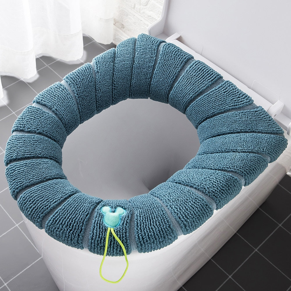 HULIANFU Winter Warm Toilet Seat Cover Closestool Mat 1Pcs Washable Bathroom Accessories Knitting Pure Color Soft O-shape Pad Bidet Cover