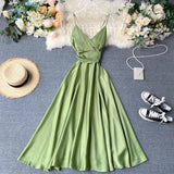 FTLZZ New Summer Women Sexy V Neck High Waist A-line Party Tank Sundress Elegant Bandage Bow Long Dress Vestidos Multicolour