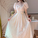 Hulianfu Elegant Princess Dress Women Vintage Lace-up Party Long Fairy Dresses for Women Spring Victorian Wedding Midi Dress Korean