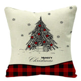 HULIANFU Linen Red Scottish Plaid Christmas Cushions Case Reindeer Trees Snowflakes Print Christmas Decorative Pillows for Sofa Couch Bed