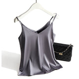 Spaghetti Strap Top Women Halter V Neck Basic White Cami Sleeveless Satin Silk Tank Tops Women'S Summer Camisole Plus Size