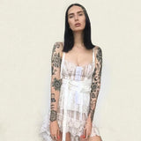 Lace High-low Sexy Summer Dress White Straps Belt Tied Women Dress D-ring Holiday Chic Ladies Party Dresses