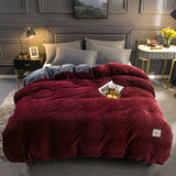 HULIANFU Magic Velvet Bedding Set Winter Warm Solid Color Quilt Duvet Cover Gray Wine Red Simple Luxury Full Size 150 180 200 220 230 240