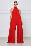 hulianfu Women  Sleeveless High Neck Fashion Sexy Solid Color Casual Chiffon Loose Temperament One-Piece Pants Jumpsuit