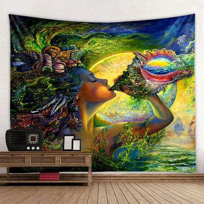 HULIANFU Psychedelic Mushroom 3D Printing Tapestry Hippie Fantasy Colorful Art Tapestry Mandala Bohemian Family Dormitory Wall Decoration