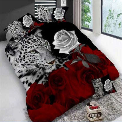 HULIANFU Rose Panther Bedding Set Duvet Cover Set 3d  Bedding Set Fashion Design duvet cover flat sheet pillowcase