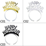HULIANFU 3pcs Happy New Year Headband Glitter Gold Silver Hairbands Photo Props For New Year Eve Christmas Party Hair Hoop Accessories