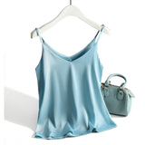 Spaghetti Strap Top Women Halter V Neck Basic White Cami Sleeveless Satin Silk Tank Tops Women'S Summer Camisole Plus Size