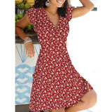 New Summer V Neck Floral Print Party Dress Women Vintage Sleeveless Tank Mini Dress Spring Loose Plus Size A-Line Dress