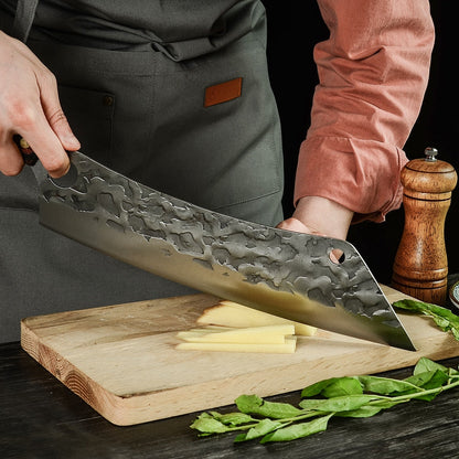 HULIANFU Sowoll Kitchen Knife High Carbon Steel 12.5 Inch Long Chef Knife Forged Vegetable Cooking Cleaver Cutting Slicer Meat Knife Tool
