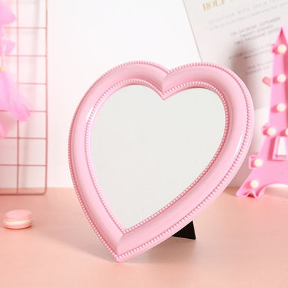 HULIANFU Pink Love Mirror Desktop Makeup Mirror Wall Mounted Dual-Use Vanity Mirror Girl Room Wall Decoration Heart-Shaped Mirror