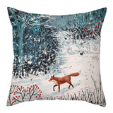 HULIANFU Merry Christmas Pillow Case Xmas Deer In Snow Forest Picture Cushion Cover For Home Sofa Decor Short Plush Pillowcases