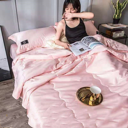 HULIANFU Summer Blanket Quilt Cool Feel Naked Sleep Solid Color Washable Antibacterial Air Condition Quilt Children Twin Queen Bedding