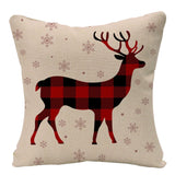 HULIANFU Linen Red Scottish Plaid Christmas Cushions Case Reindeer Trees Snowflakes Print Christmas Decorative Pillows for Sofa Couch Bed