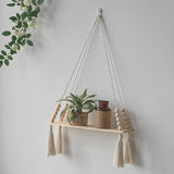 HULIANFU Macrame Shelves for Bedroom &amp; Plant Boho Home Decor Christmas Decoration Wooden Wall Shelf Candle Holder Floating Shelves Gift