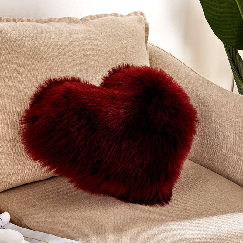 HULIANFU Sofa Pillow Cover+Inner Shaggy Pillow Love Heart Cushion Cover Faux Fur Sheepskin Pillow Case Living Room Decorative Pillowcases