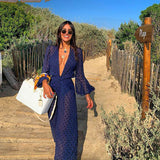 Beach Long Maxi Dress Women Beach Cover Up Tunic Pareo White V Neck Dress Robe Swimwear Beachwear Casual Dresses Vestidos