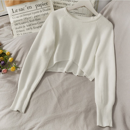 Hulianfu New Autumn Women Solid Sweater O-Neck Loose Sweater Pullover Crop Top Sweaters Shirts Femme Knit Outwear Jumpers