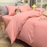 HULIANFU Washed cotton four-piece quilt cover sheet pillowcase bedding quilt soft solid color simple adult sanding three-piece bed sheet