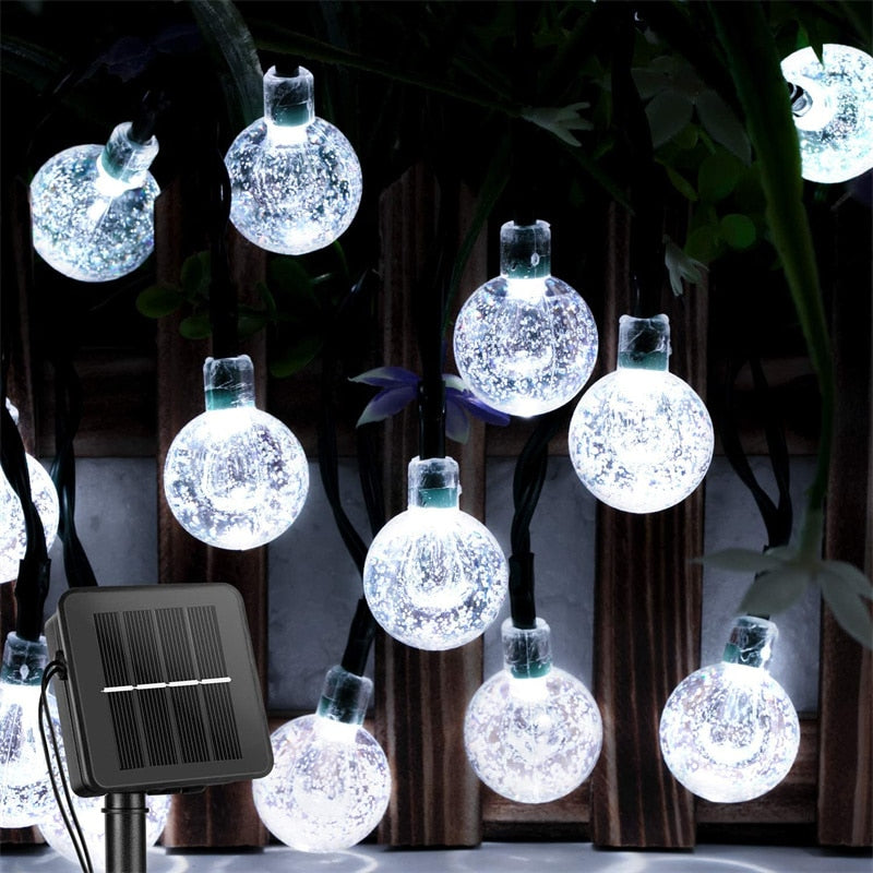 HULIANFU Solar String Lights Outdoor 60 Led Crystal Globe Lights with 8 Modes Waterproof Solar Powered Patio Light for Garden Party Decor