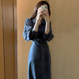 Hulianfu Vintage Evening Shirt Dresses for Women Party Fashion High Waist Korean Lace Up Long Woman Dress Elegant Autumn 2023 Vestidos