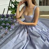 hulianfu Chic Purple A-Line Long Satin Prom Dress With Pockets Sexy Square neck Lace-Up Corset Evening Gowns Saudi Arabia Party Dress