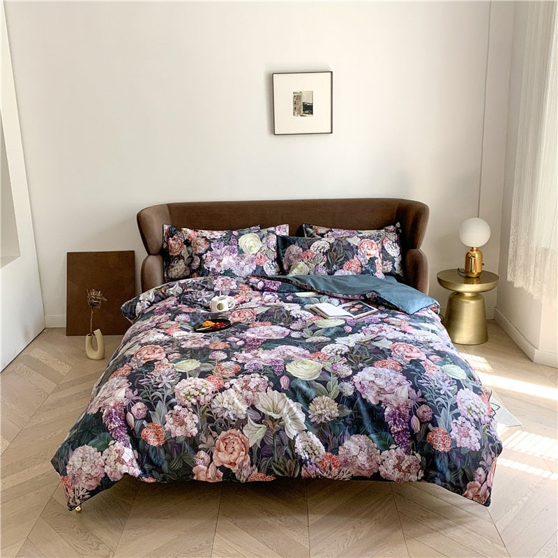 HULIANFU Tropical Leaves Flowers Duvet cover set Silky Soft 100%Egyptian Cotton Bedding set Queen King Bed sheet Quilt Cover Pillowcases