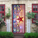 HULIANFU 2023 Christmas Light Red Five-Pointed Star Wallpaper Pvc Self-Adhesive Waterproof Mural Picture 3D Restaurant Door Stickers Christmas