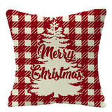 HULIANFU Linen Red Scottish Plaid Christmas Cushions Case Reindeer Trees Snowflakes Print Christmas Decorative Pillows for Sofa Couch Bed