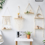 HULIANFU Macrame Shelves for Bedroom &amp; Plant Boho Home Decor Christmas Decoration Wooden Wall Shelf Candle Holder Floating Shelves Gift