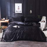 HULIANFU KOTUDENAVY Black silk duvet cover  Pillowcase 3pcs,200x200 quilt cover, bed cover queen king size bedding set,bed sheet