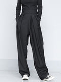 High Waist Black Brief Pleated Long Wide Leg Trousers New Loose Fit Pants Women Fashion Tide Spring Autumn 1S399