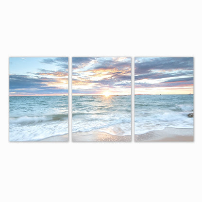 HULIANFU Sunrise Coastal Decorative Canvas Poster Blue Sea Landscape Picture Waves Canvas Painting Print Beach Wall Art Picture Home Deco