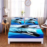 HULIANFU Seafloor Animals Digital Printed 3pc Polyester  Fitted Sheet Mattress Cover Four Corners with Elastic Band Bed Sheet Pillowcases