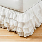 HULIANFU  4 Layers Ruffled Bed Skirt Wrap Around Elastic Bed Skirt Bed Cover Without Surface Home Hotel Bed Skirt Twin /Full/ Queen/ King