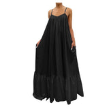 hulianfu Women Camisole Oversized Fashion Casual Solid Maxi Dresses Strap Dress Pocket Loose Backless Big Swing Solid Floor-length Robe