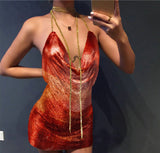 Sexy Backless y2k Metal Party Summer Dress Women Beach Night club Mini slip dress Glitter Sequin ladies Dresses