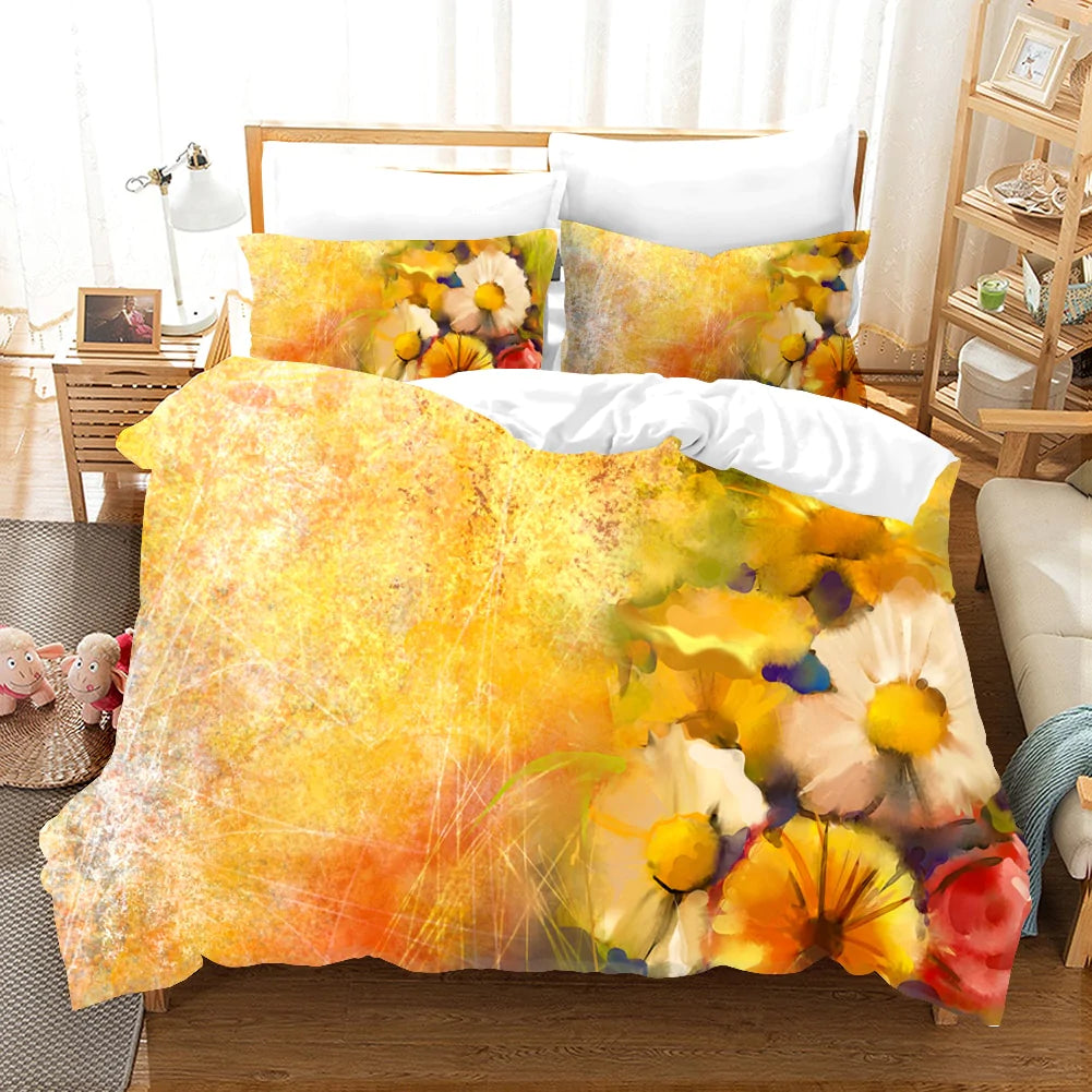 HULIANFU Oil Painting Flowers Digital Printing Bedding Sets Children Adult Bedclothes Quilt Art Duvet Cover Set Single King Queen Size