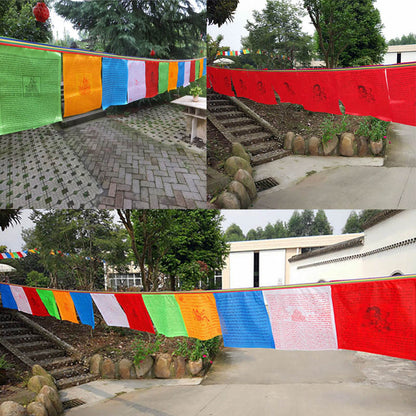 HULIANFU Religious Flags Tibetan Buddhist Supplies Colour Print Prayer Flag Artificial Silk Tibet Lung Ta Banner Scriptures Garden Flags