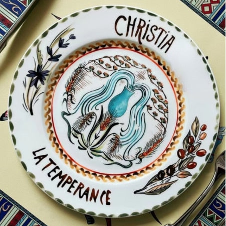 HULIANFU Retro Plate Bone China Dinner Set Nordic Kitchen Ceramic Dessert Charger Plates for Wedding Tableware Trays Decorative Mug Cup