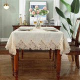 HULIANFU White Table Cover American Linen Cotton Table Tablecloth flower Fabric Nordic Tv Cabinet Table Cloth Lace Pattern Modern HM917